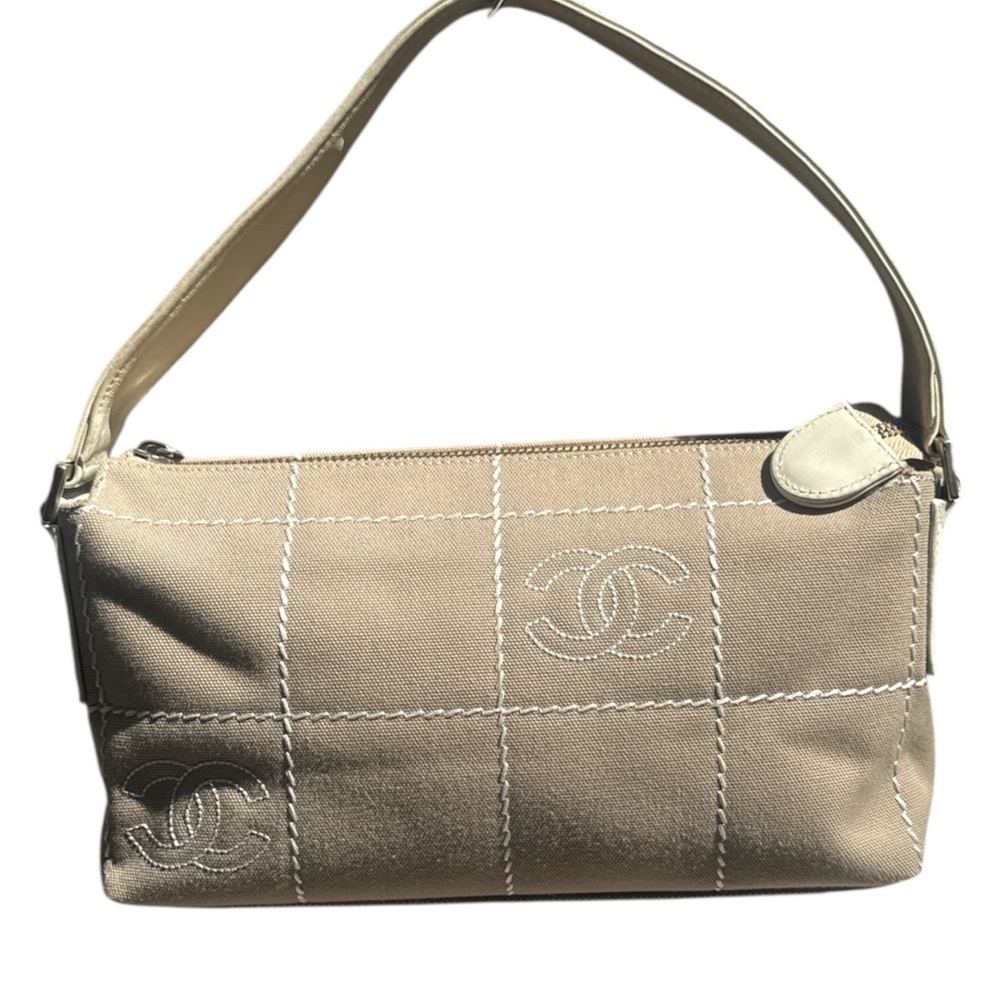 Chanel CC Canvas Shoulder Bag Beige